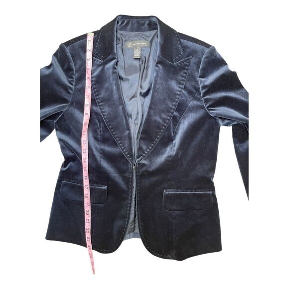 INC Navy Blue Velvet Blazer Sz M Lined Collar Classic Polished Elegant Feminine - Picture 3 of 7